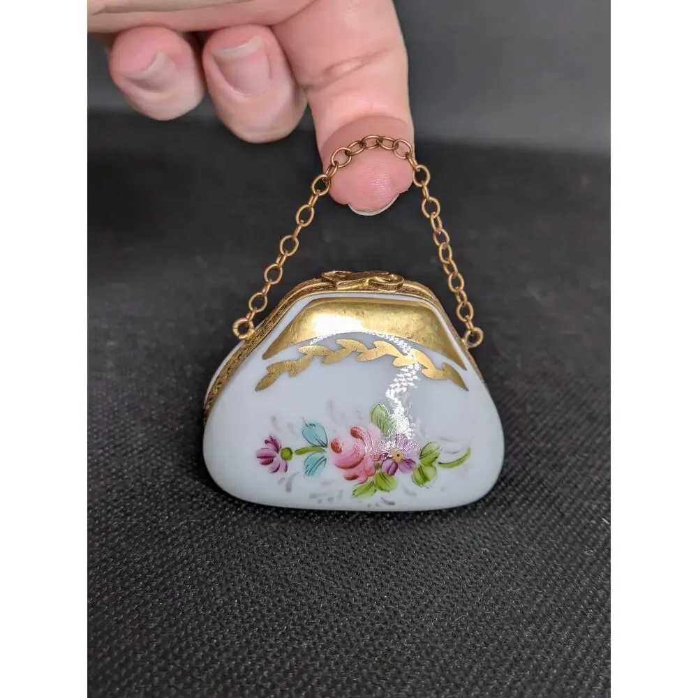 LIMOGES FRANCE Purse Pocketbook Hinged Trinket Box Hand-painted Pierre